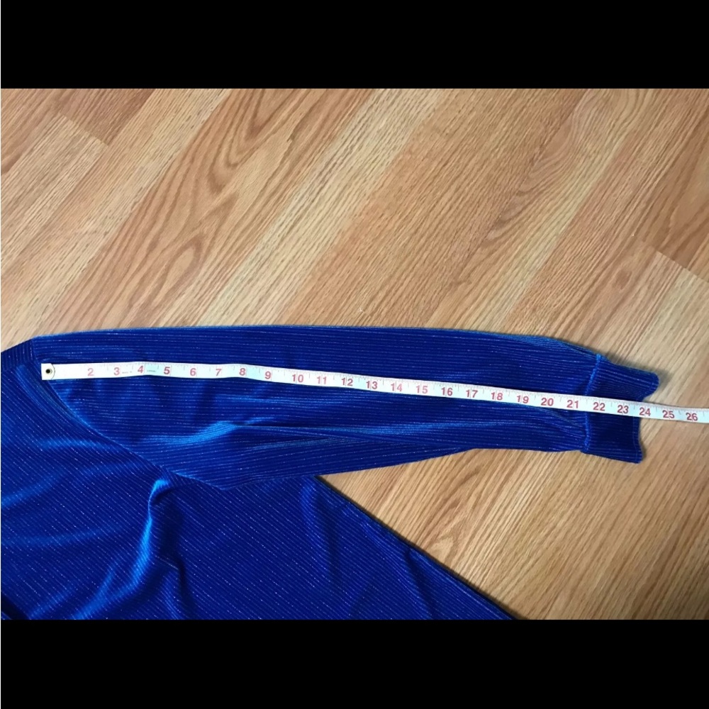 Royal Blue Velvet Button-up Blouse | Large | Soft Surroundings | Silver Stripes - Picture 8 of 16